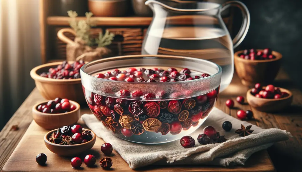 soaked dried cranberries in a bowl